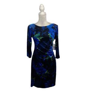 Jessica Howard Velvet Floral Sheath Dress Ruched